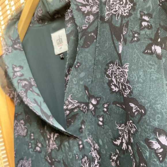 Cabi Womens Blouse Top Sheer Green Plum Floral Evermore Frayed Sleeves 3065 - Picture 4 of 9